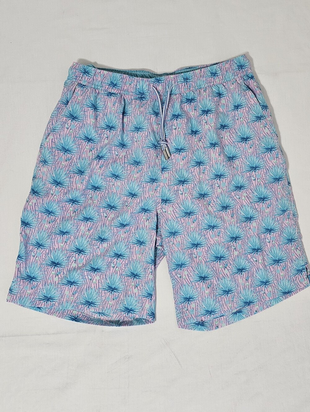 Peter Millar Swim Trunks Mens Medium Palm Print Blue Pink Board Shorts